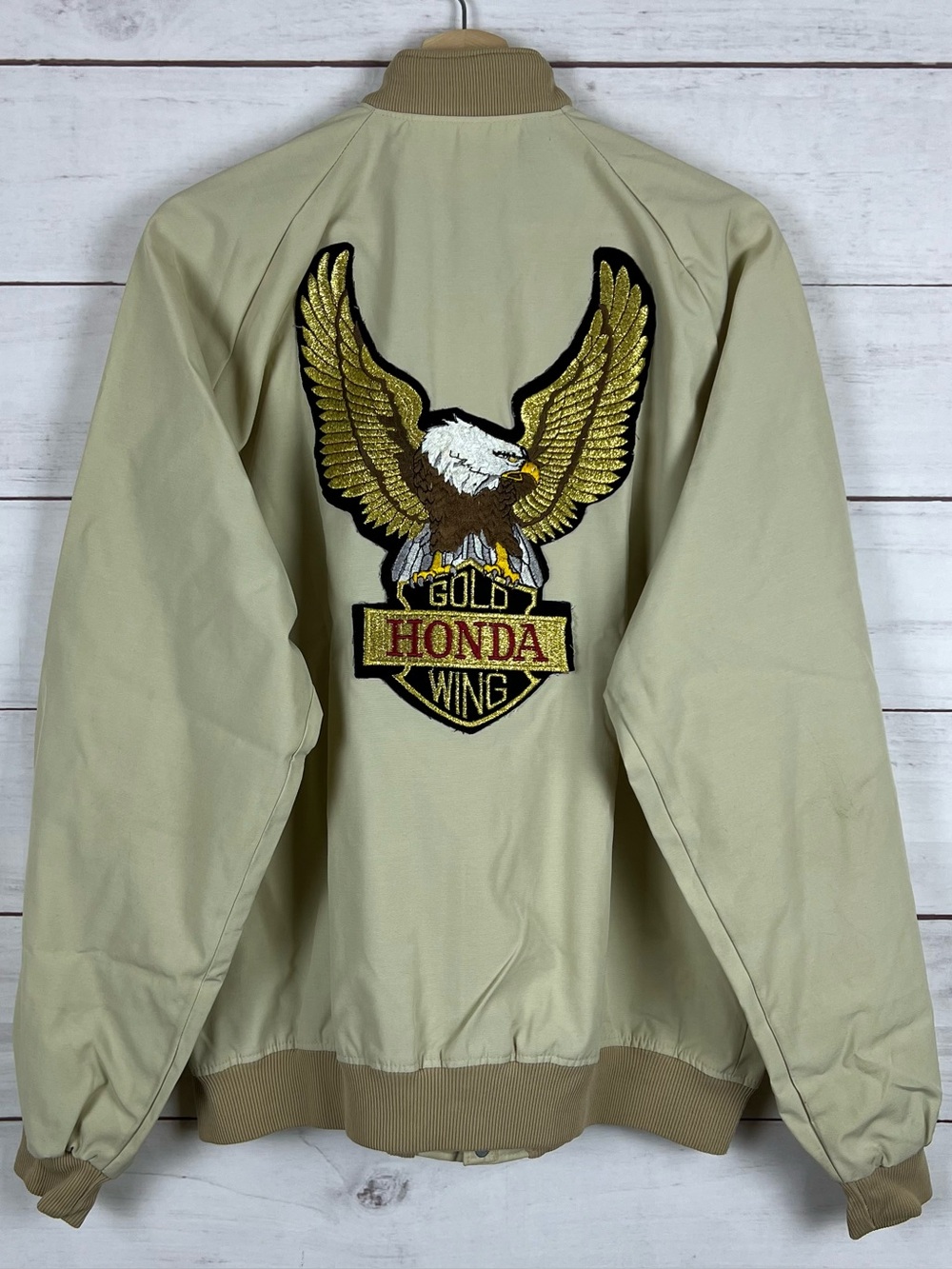 Vintage 70s 80s Honda Goldwing Shell Bomber Jacket Mens Large Beige